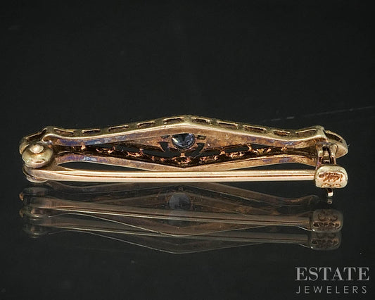 Antique Victorian Platinum & 14k Sapphire Filigree Pin Brooch 1.2g i19833b