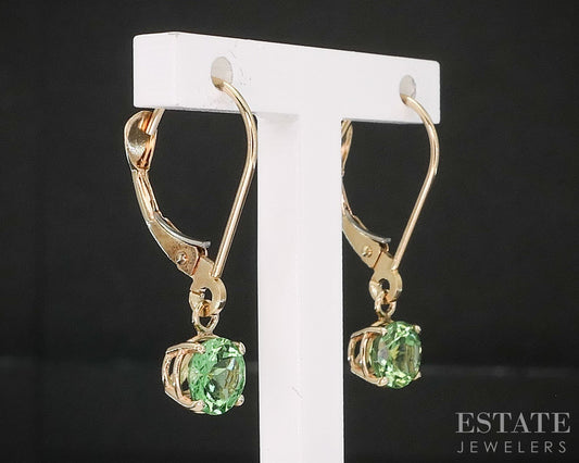 14k Yellow Gold Round Natural Peridot Dangle Earrings 1.1g i19847b