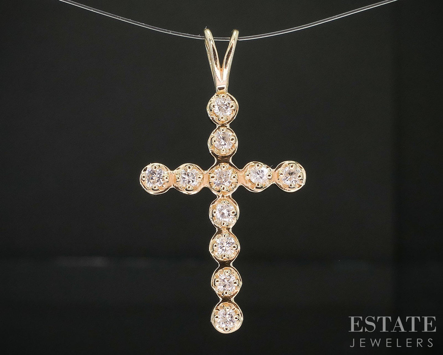 14k Yellow Gold Natural Diamond Cross Ladies Pendant 1.6g i19838b