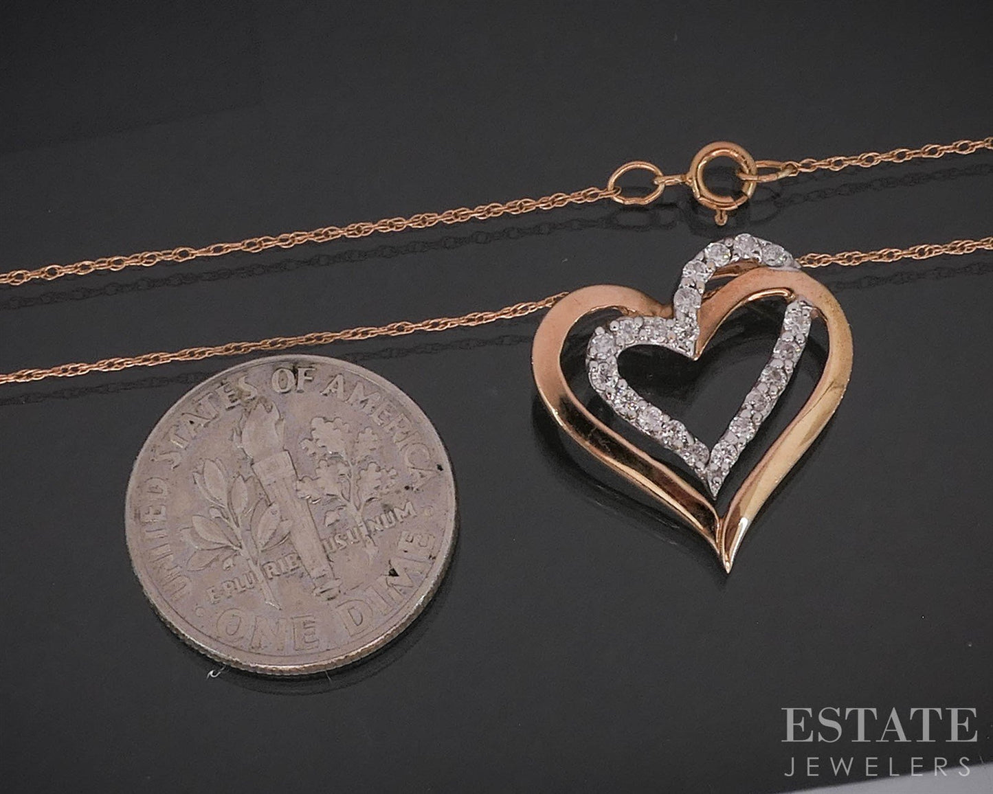 10k Rose Gold Natural Diamond Open Heart Necklace 1.6g 18"L i19842b