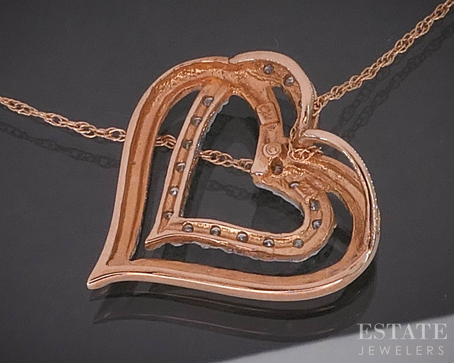 10k Rose Gold Natural Diamond Open Heart Necklace 1.6g 18"L i19842b