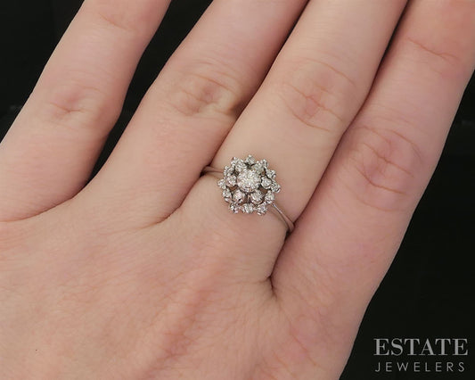 Vintage 14k White Gold Natural .20ctw Diamond Cluster Bypass Ring 2.6g i19858b