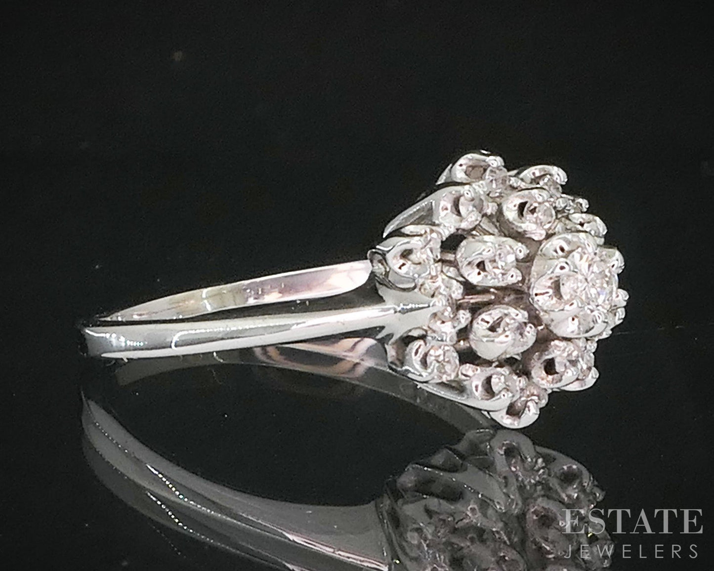 Vintage 14k White Gold Natural .20ctw Diamond Cluster Bypass Ring 2.6g i19858b