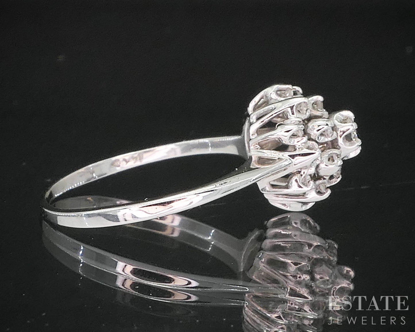 Vintage 14k White Gold Natural .20ctw Diamond Cluster Bypass Ring 2.6g i19858b