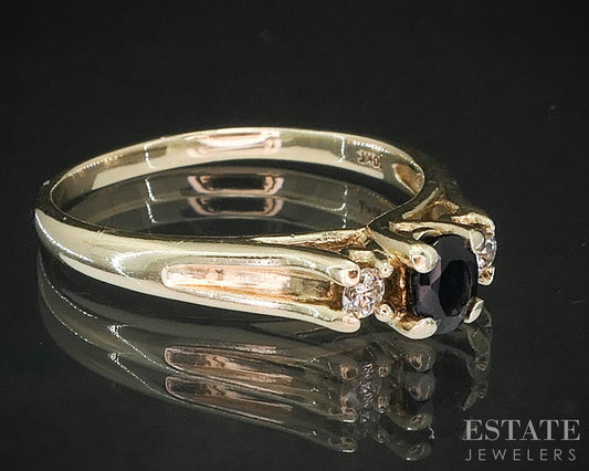 10k Yellow Gold Natural Blue Sapphire & Diamond Ladies Ring 3.2g i19839b