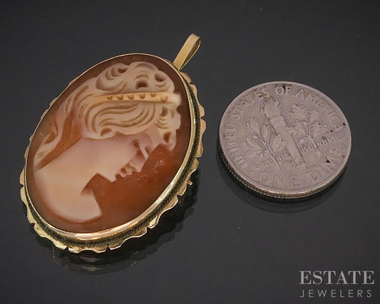 Antique Victorian 18k Yellow Gold Natural Cameo Pin Pendant 3.3g i19834b