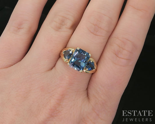 14k Yellow Gold Natural London Blue Topaz Ladies Band Ring 4.1g i19840b