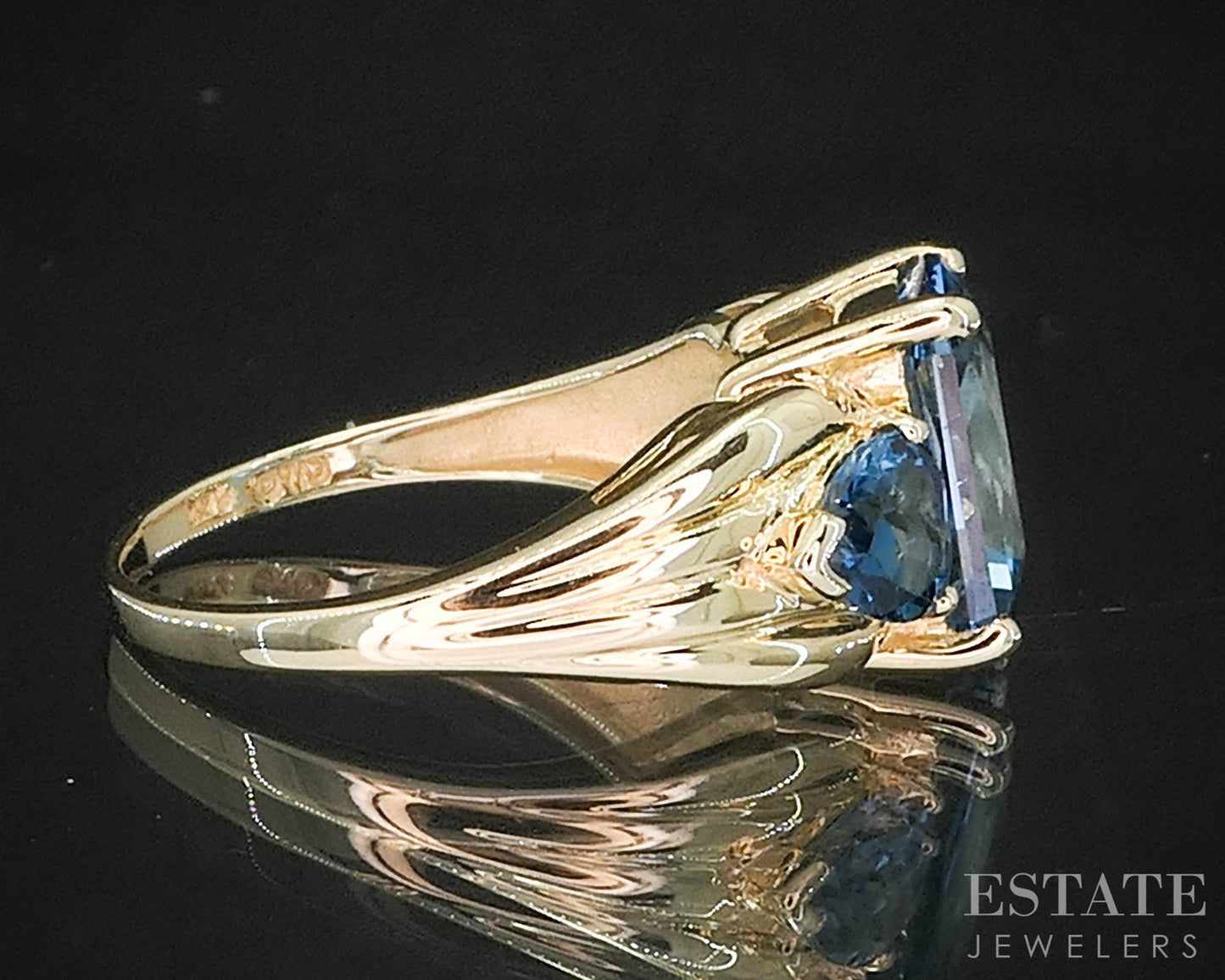 14k Yellow Gold Natural London Blue Topaz Ladies Band Ring 4.1g i19840b