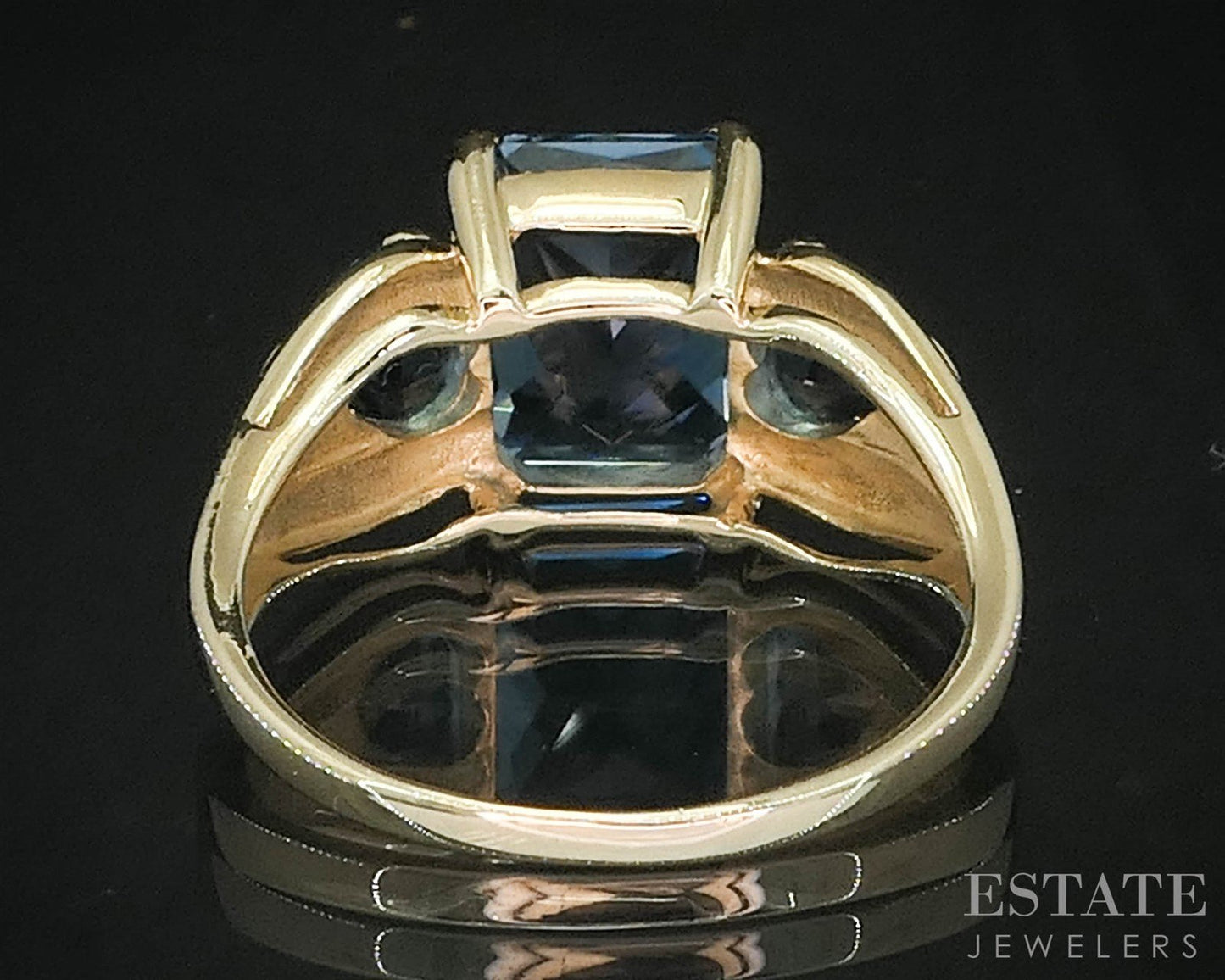14k Yellow Gold Natural London Blue Topaz Ladies Band Ring 4.1g i19840b