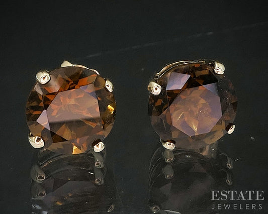 14k Yellow Gold Round Natural Smoky Quartz Stud Earrings 1.9g i19848b