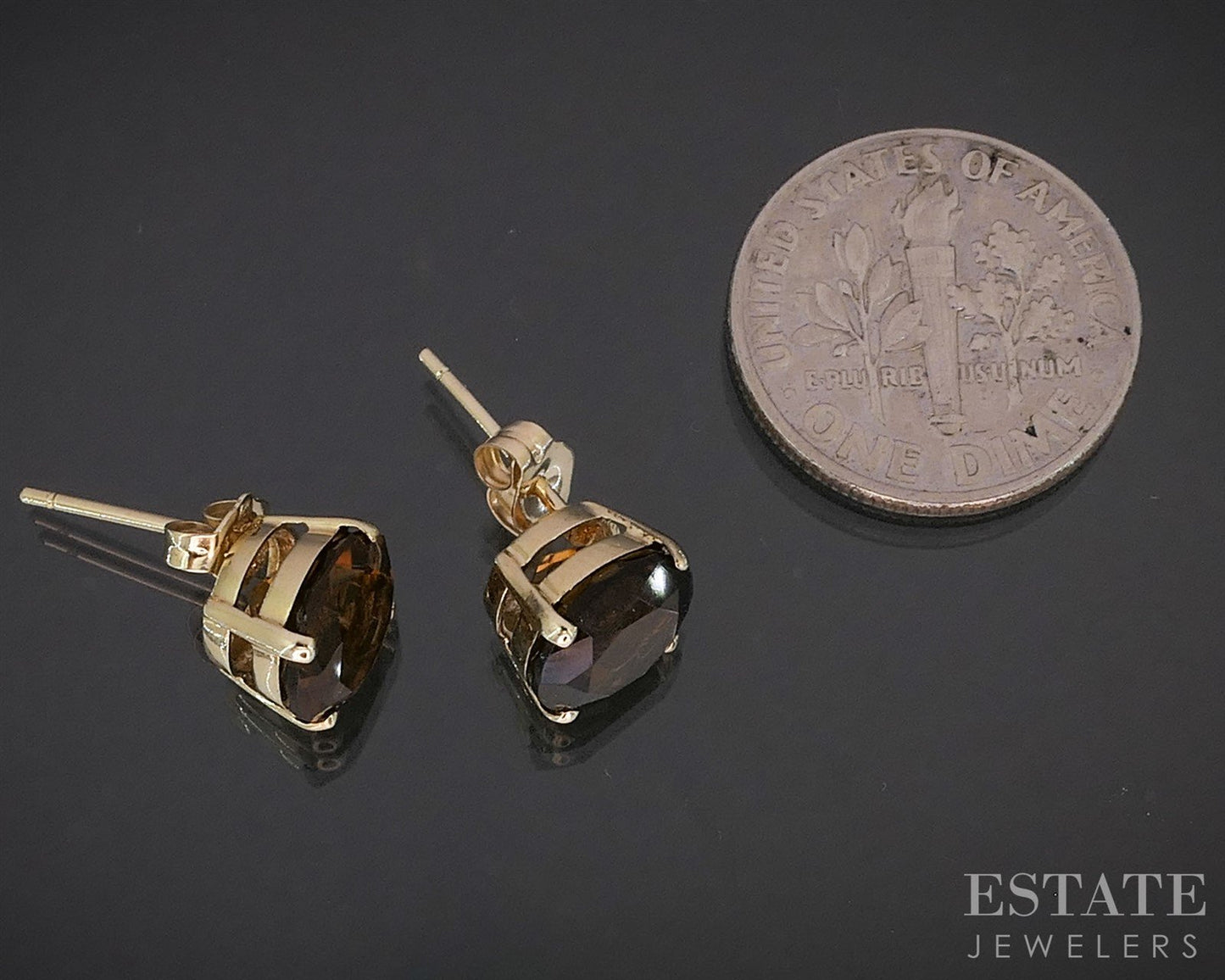 14k Yellow Gold Round Natural Smoky Quartz Stud Earrings 1.9g i19848b