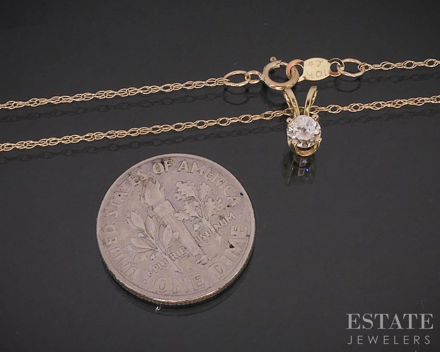 14k/10k Yellow Gold Round Natural .20ct Diamond Solitaire Necklace 0.8g i19846b