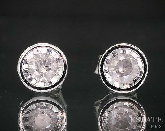 10k White Gold Round Natural .33ctw Diamond Bezel Stud Earrings 1.5g i19850b