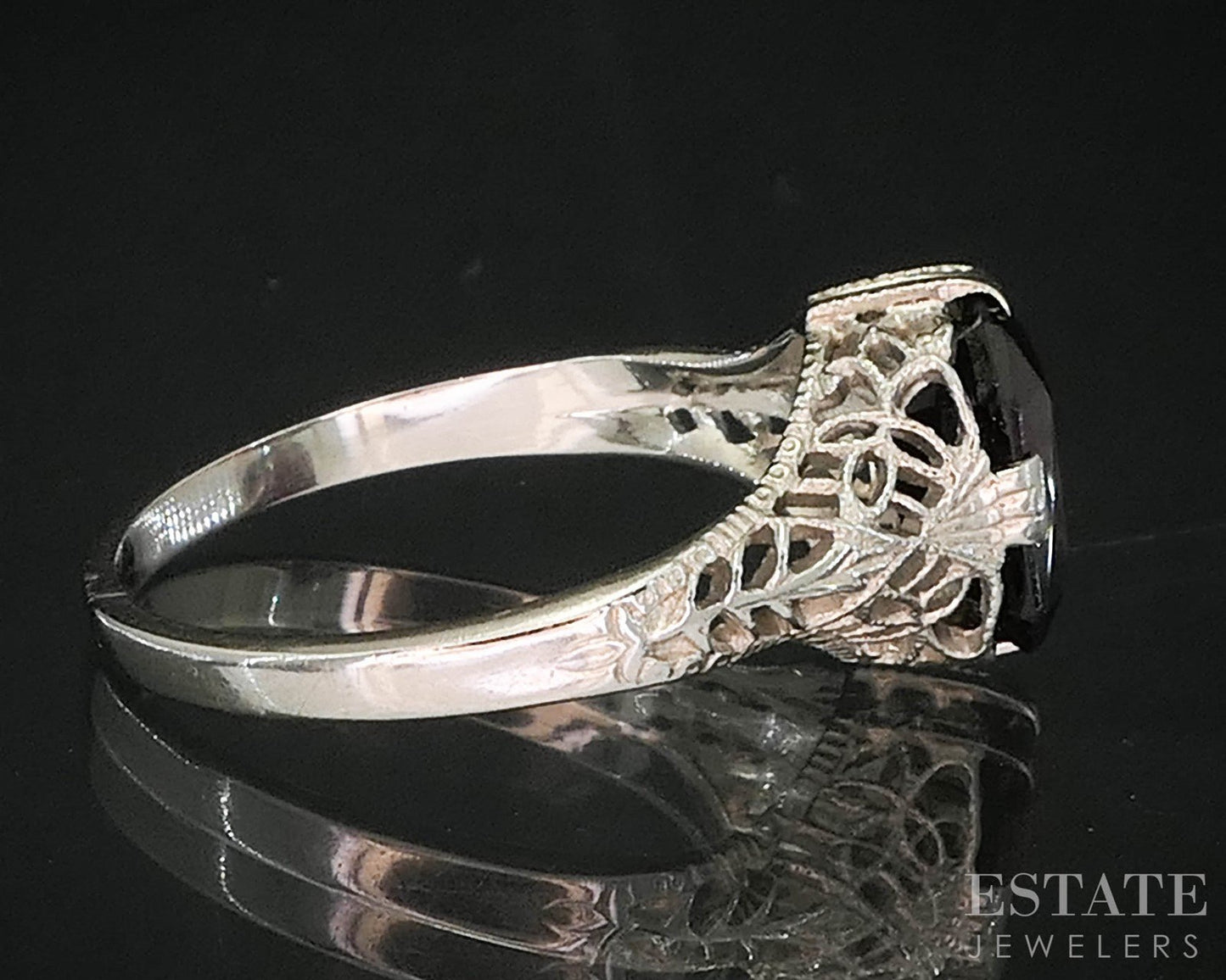 Antique 14k White Gold Natural Garnet Filigree Ring 1.9g i19851b