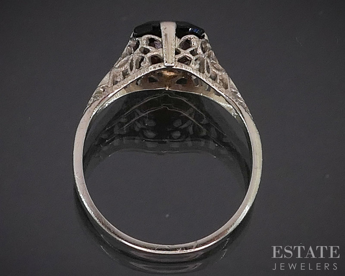 Antique 14k White Gold Natural Garnet Filigree Ring 1.9g i19851b