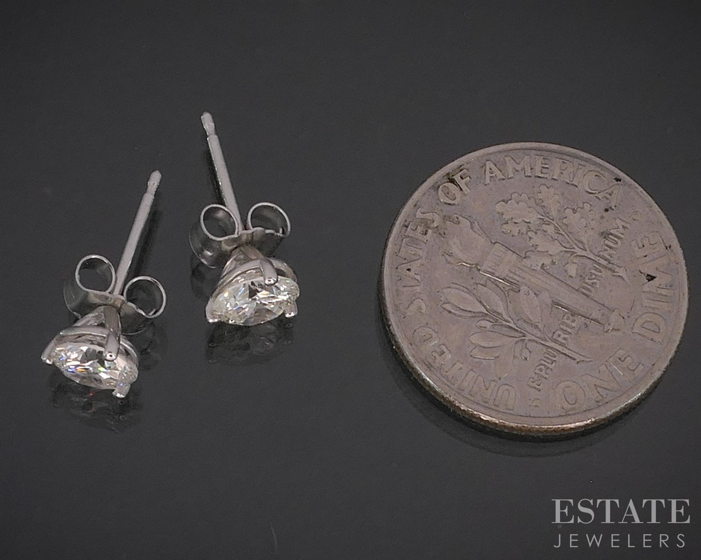 14k White Gold Round Natural .89ctw Diamond Martini Stud Earrings i19863