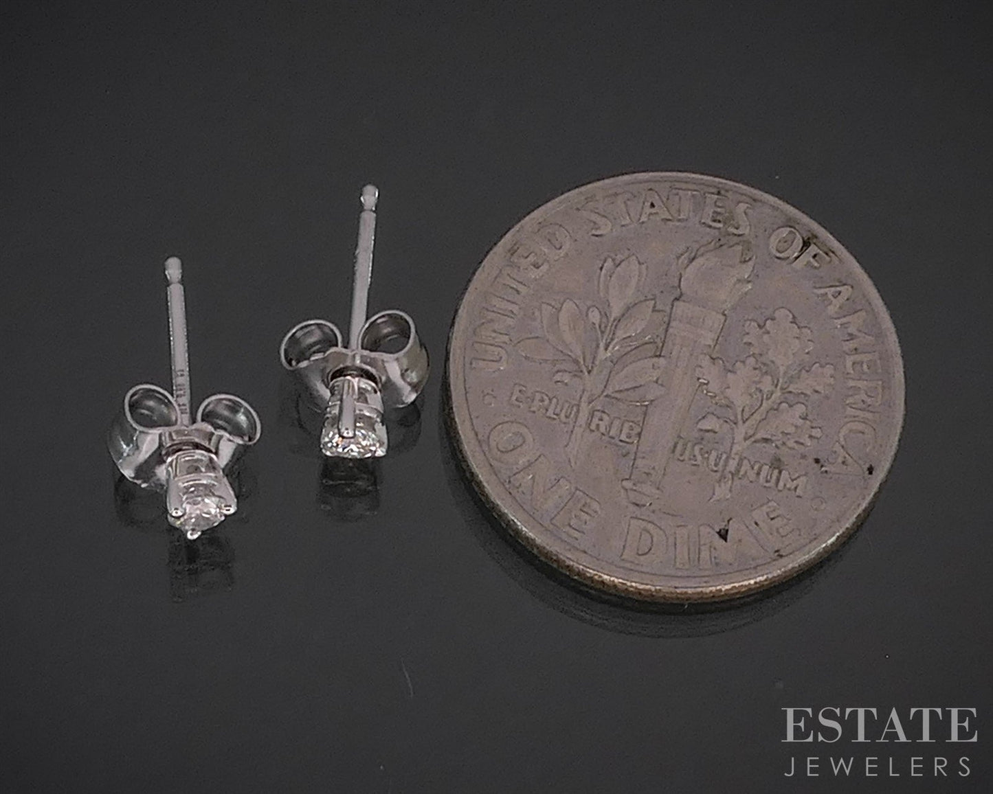 14k White Gold Round Natural .11ctw Diamond Martini Stud Earrings i19855
