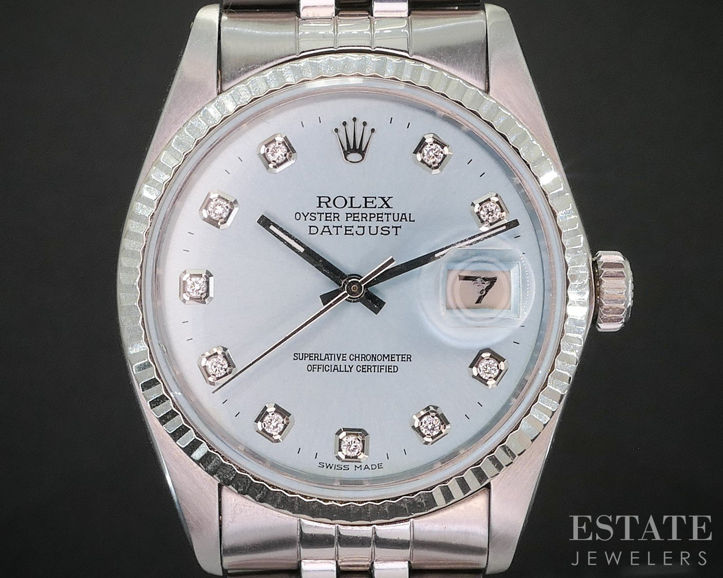 1981 Rolex Datejust Stainless Jubilee 16014 Blue Diamond Dial Mens Watch i19891