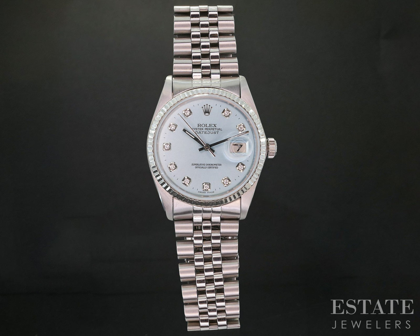 1981 Rolex Datejust Stainless Jubilee 16014 Blue Diamond Dial Mens Watch i19891