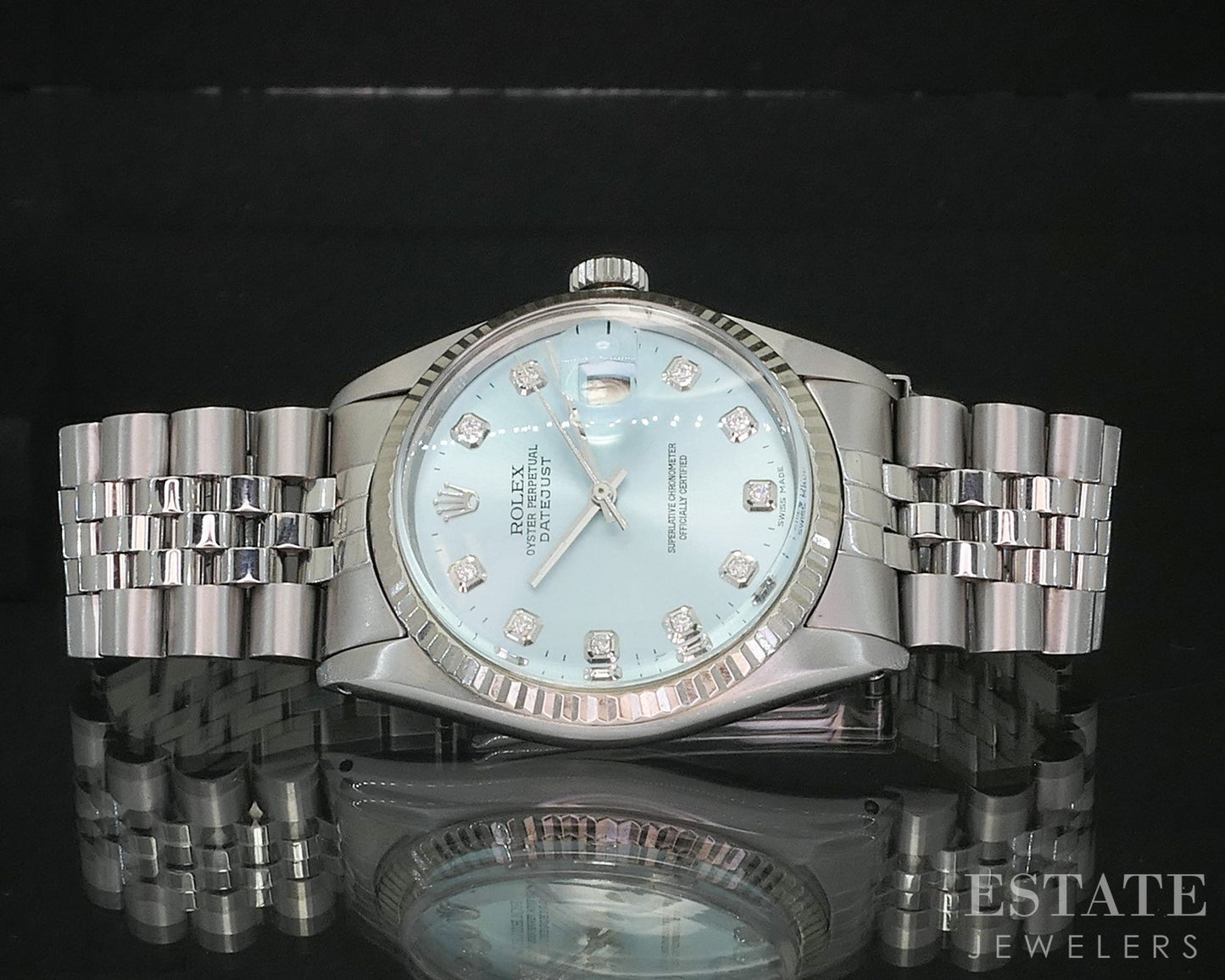 1981 Rolex Datejust Stainless Jubilee 16014 Blue Diamond Dial Mens Watch i19891