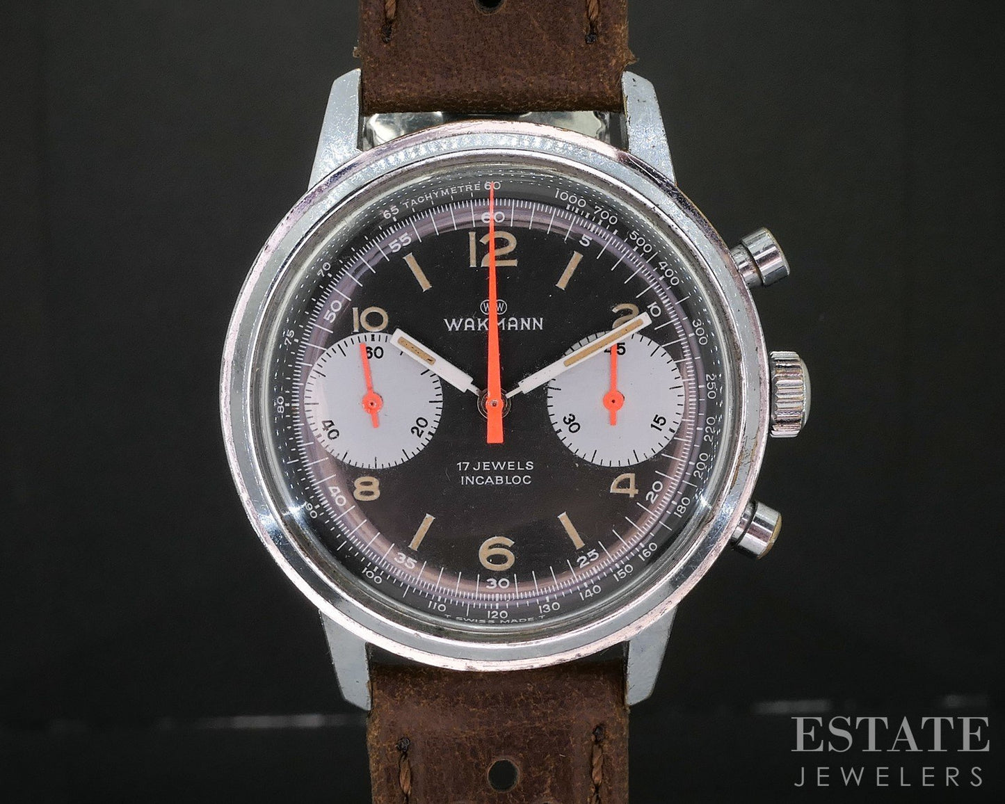 Vintage Wakmann Chronograph Panda Dial 1376.00 Valjoux 7733 Mens Watch i19890