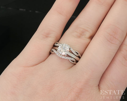 14k White Gold GSI Round Natural 1.26ct Diamond Wedding Set 6.2g i19887