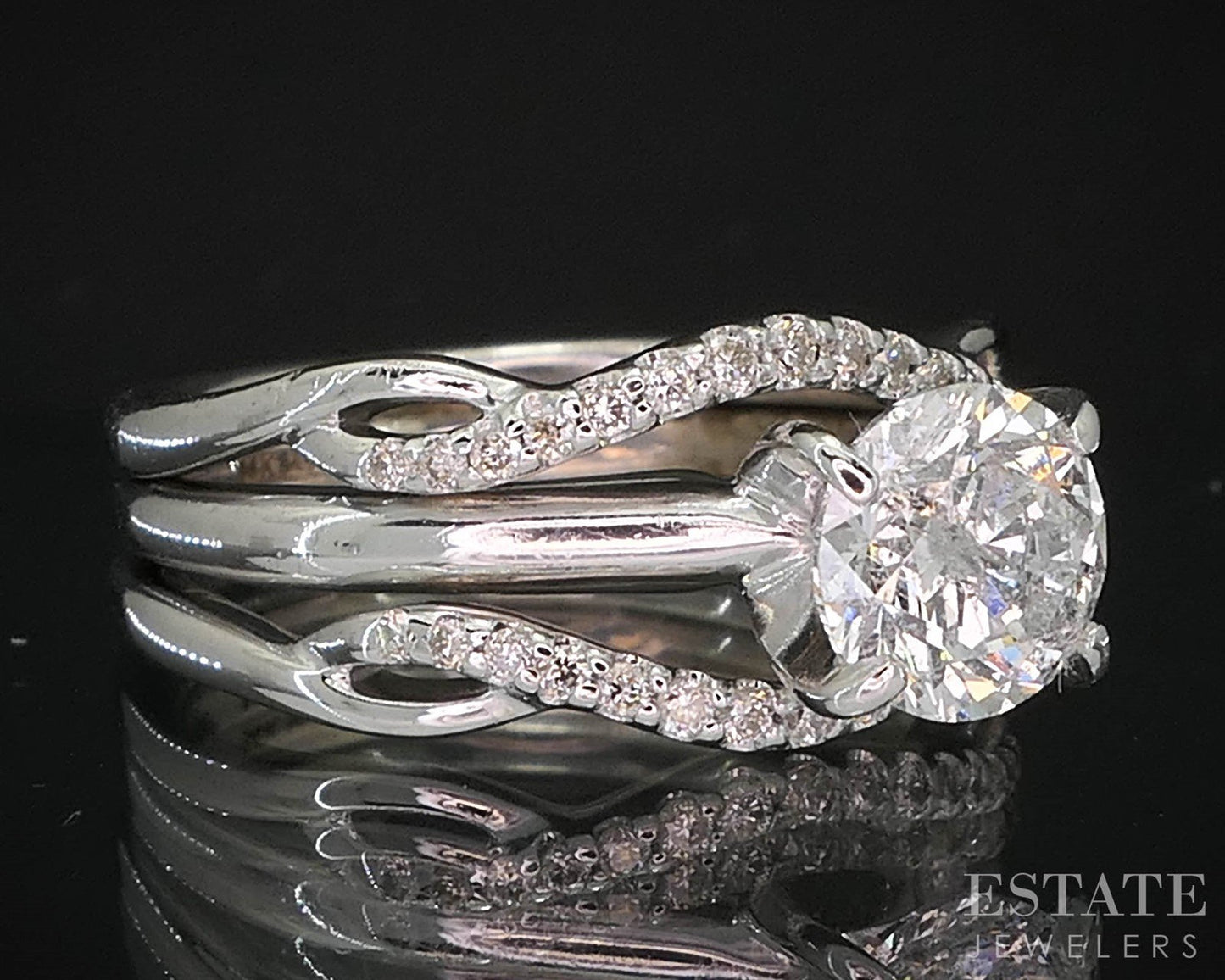 14k White Gold GSI Round Natural 1.26ct Diamond Wedding Set 6.2g i19887