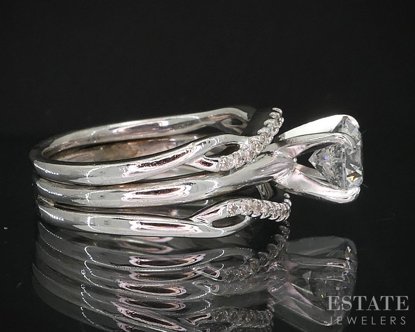 14k White Gold GSI Round Natural 1.26ct Diamond Wedding Set 6.2g i19887