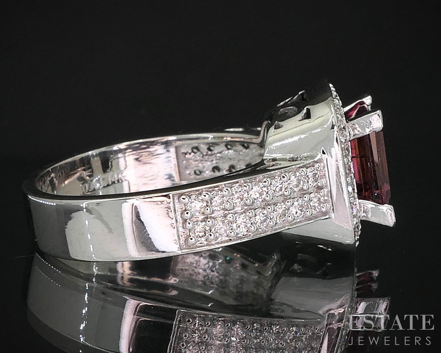 14k White Gold Square Cut Natural Pink Tourmaline & Diamond Ring 9.7g i19886