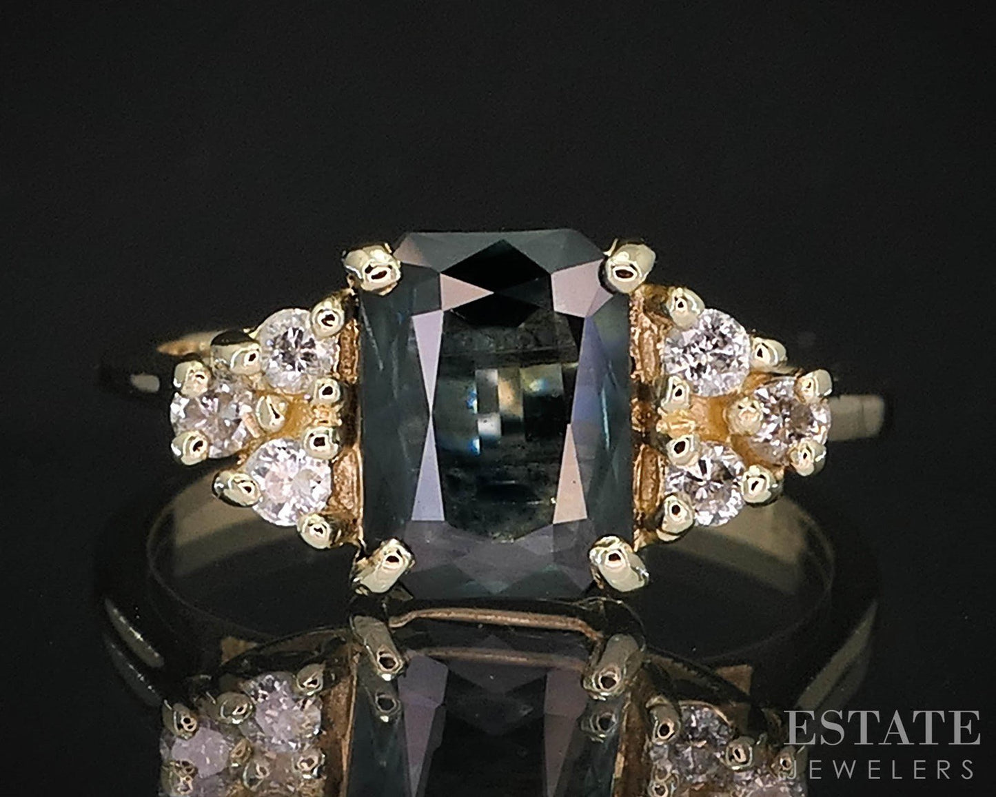 14k Yellow Gold Natural Blue-Green Sapphire & Diamond Ladies Ring 3.4g i19882