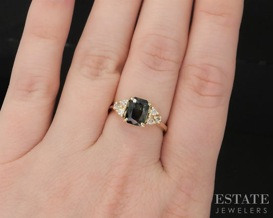 14k Yellow Gold Natural Blue-Green Sapphire & Diamond Ladies Ring 3.4g i19882