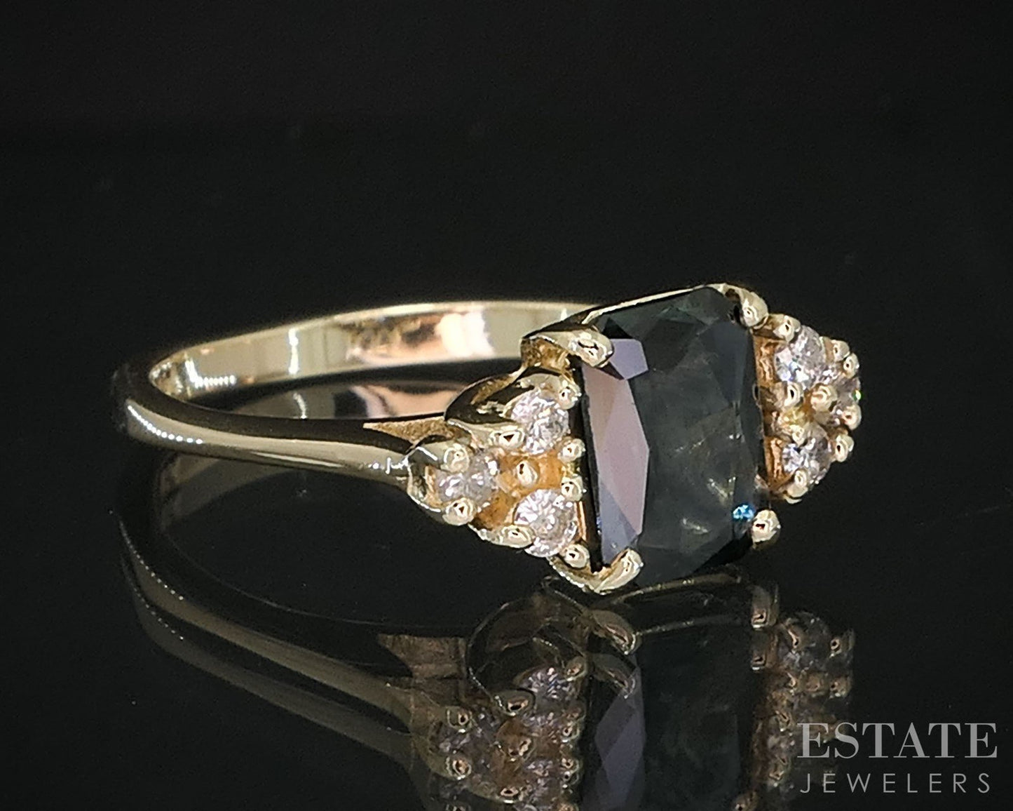 14k Yellow Gold Natural Blue-Green Sapphire & Diamond Ladies Ring 3.4g i19882