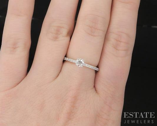 14k White Gold Round Natural .34ctw Diamond Engagement Ring 2.1g i19883