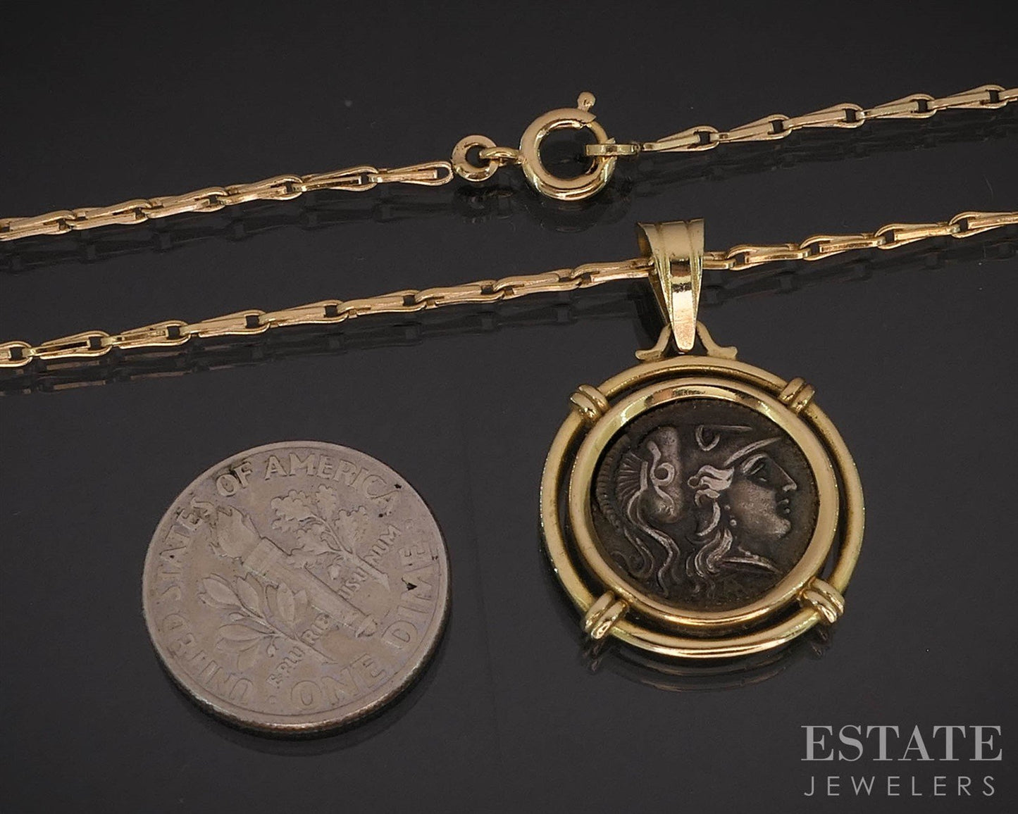 14k Yellow Gold Alexander the Great Silver Coin Pendant & Necklace 7.9g i19878