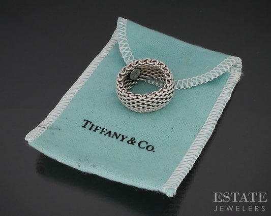 Sterling Silver Tiffany & Co. 9mm Mesh Ladies Band Ring 7.9g i19877