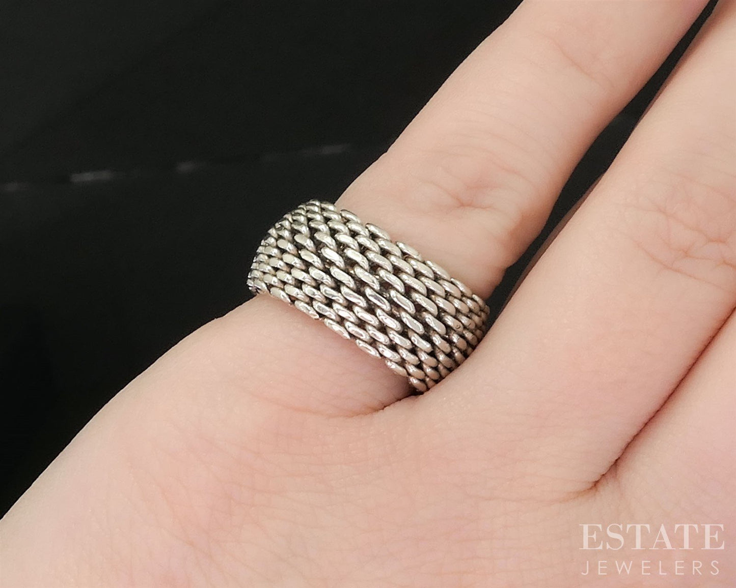 Sterling Silver Tiffany & Co. 9mm Mesh Ladies Band Ring 7.9g i19877