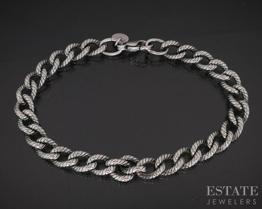Sterling Tiffany & Co. Textured Curb Link Chain Ladies Bracelet 21.1g 8"L i19876