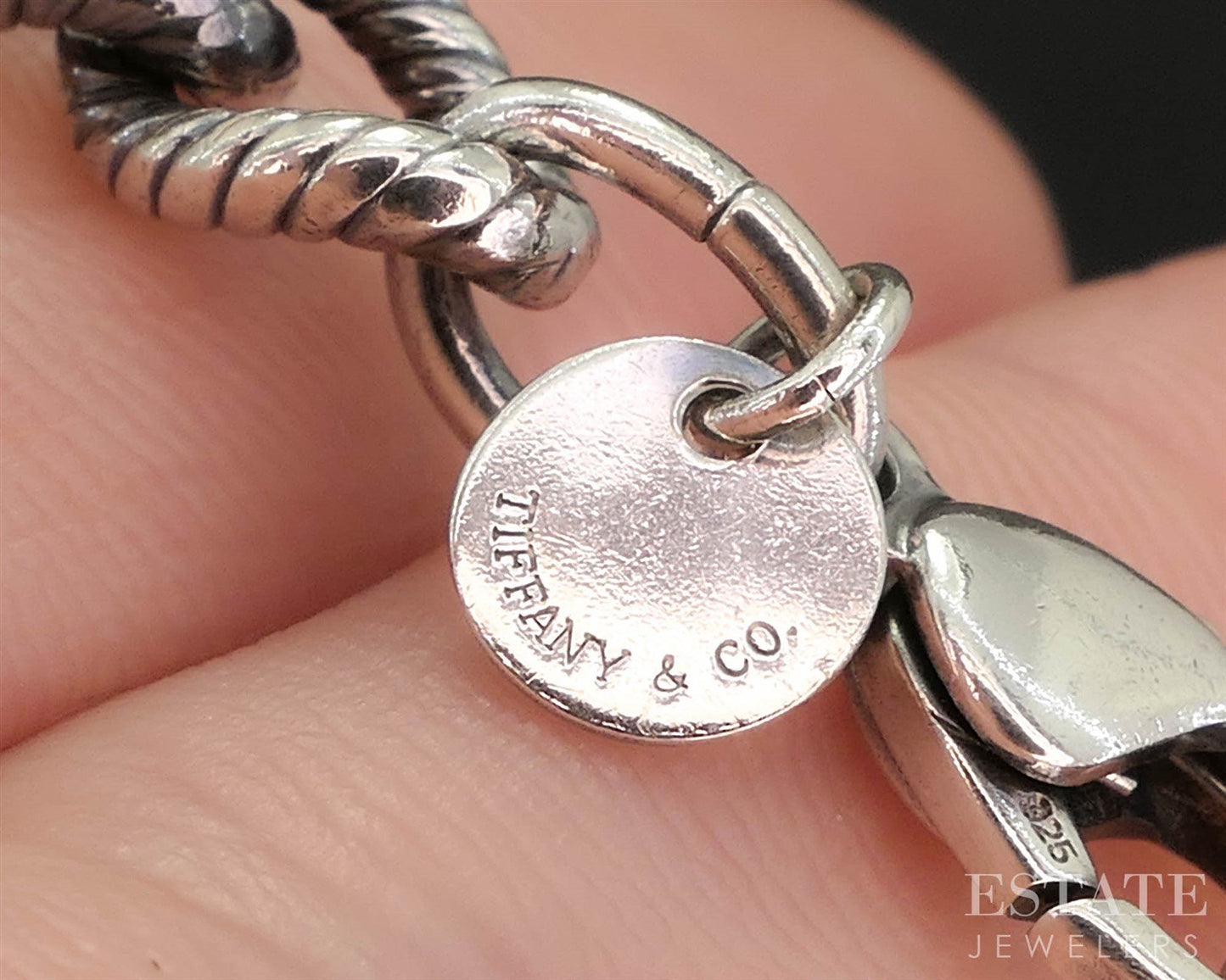 Sterling Tiffany & Co. Textured Curb Link Chain Ladies Bracelet 21.1g 8"L i19876