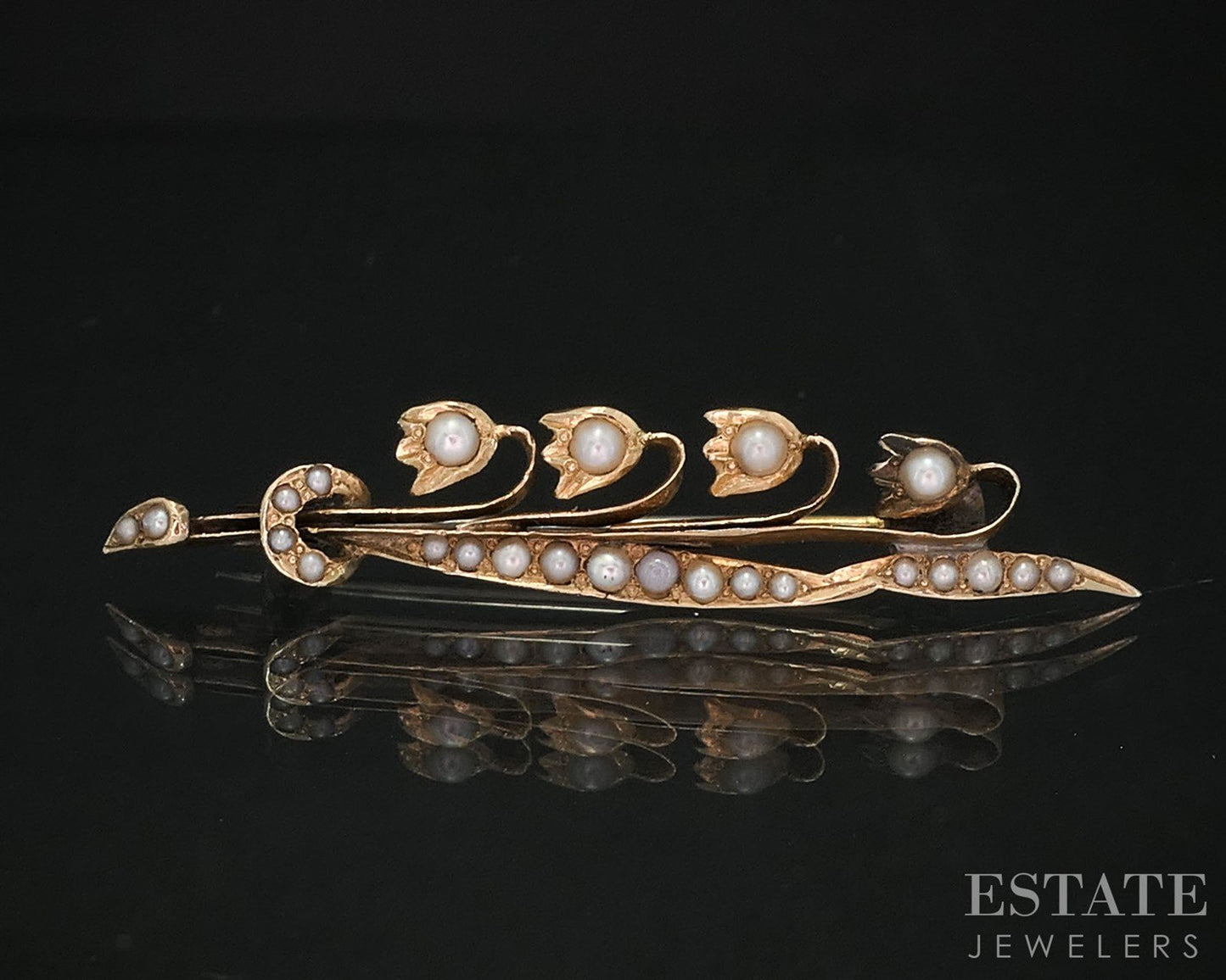 Antique 10k Yellow Gold Lily of the Valley Seed Pearl Pin Brooch 1.9g i19875