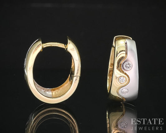 14k White & Yellow Gold Natural .10ctw Diamond Huggie Hoop Earrings 5.6g i19873