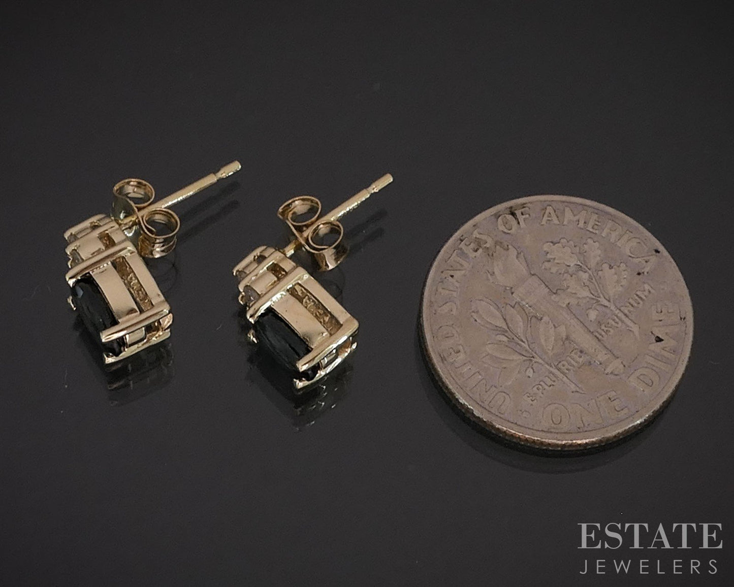 14k Yellow Gold Natural Blue Sapphire & Diamond Stud Earrings 1.7g i19872