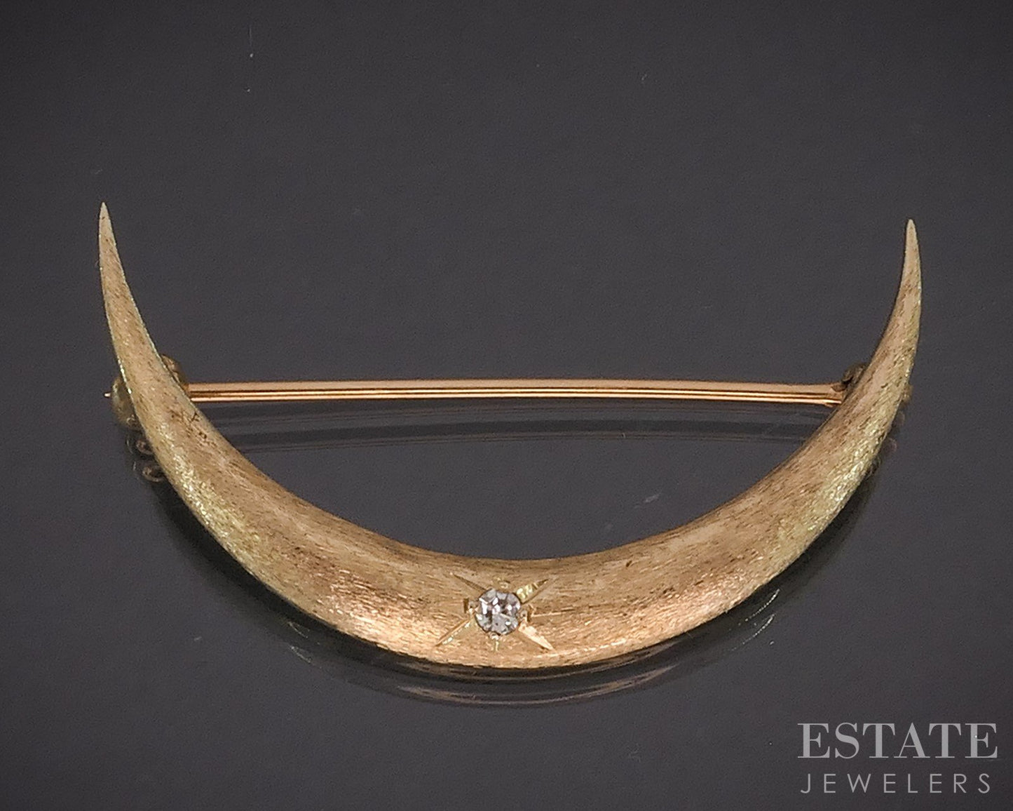 Antique Victorian 14k Yellow Gold Diamond Crescent Moon Pin Brooch 2.6g i19913b