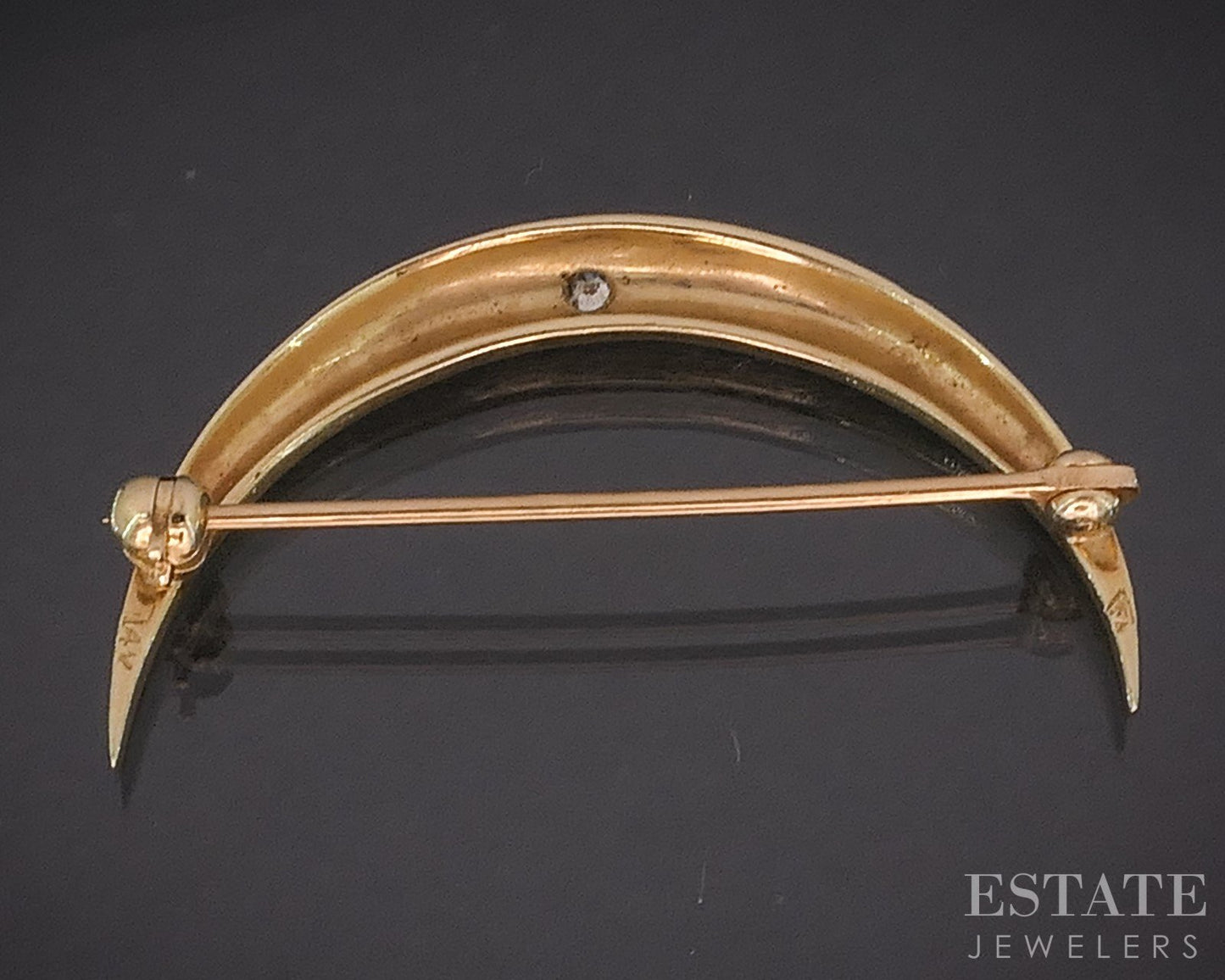 Antique Victorian 14k Yellow Gold Diamond Crescent Moon Pin Brooch 2.6g i19913b