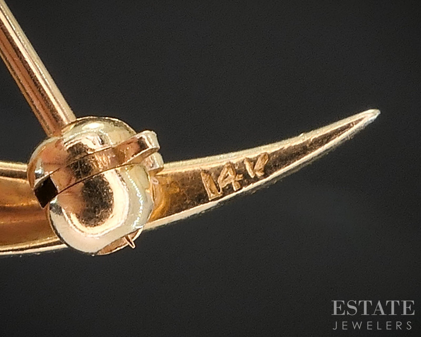 Antique Victorian 14k Yellow Gold Diamond Crescent Moon Pin Brooch 2.6g i19913b