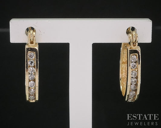 14k Yellow Gold Natural .32ctw Diamond Hoop Ladies Earrings 2.6g i19911b