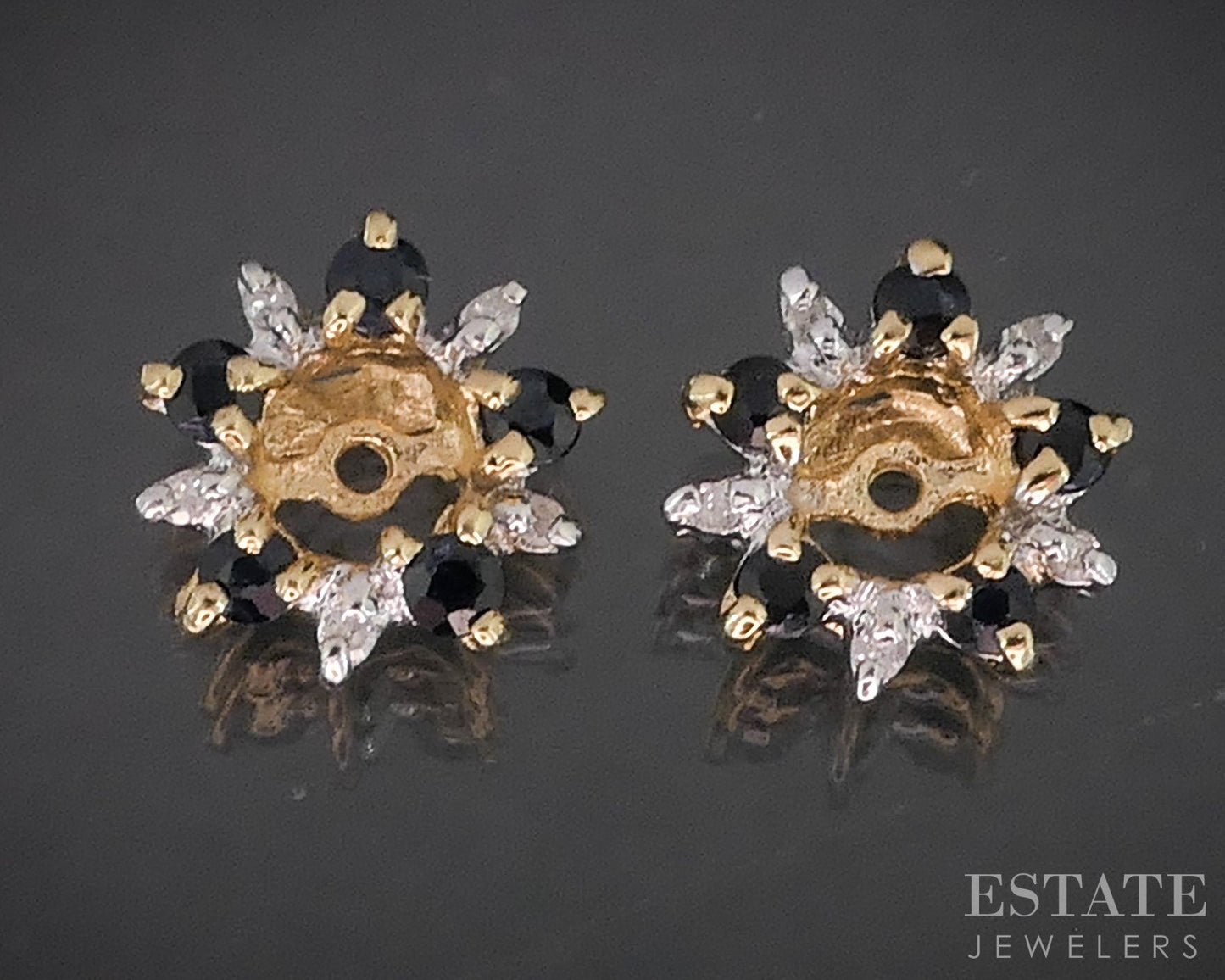 14k Yellow Gold Natural Blue Sapphire & Diamond Stud Earring Enhancers i19908b