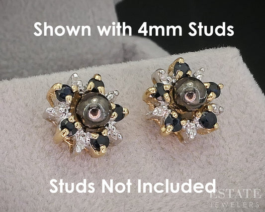 14k Yellow Gold Natural Blue Sapphire & Diamond Stud Earring Enhancers i19908b