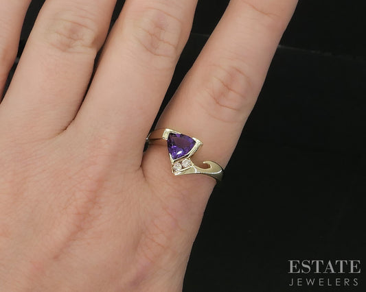 14k Yellow Gold Trillian Natural Amethyst & Diamond Ladies Ring 4.5g i19894b