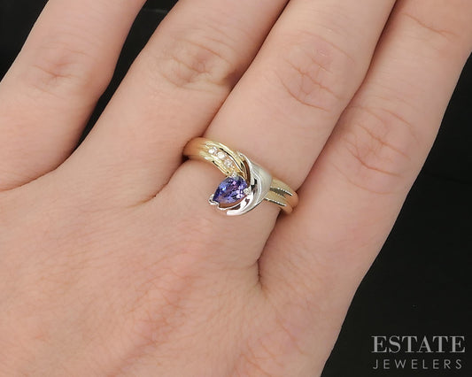 14k Two Tone Gold Natural Tanzanite & Diamond Ladies Ring 4.5g i19904b