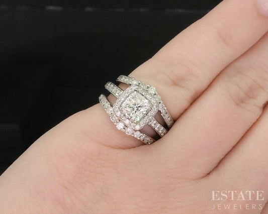 14k White Gold Cushion Natural 1.22ctw Diamond Ladies Wedding Set 8g i19895b